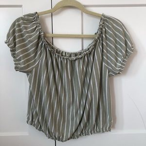 American Eagle Striped Green Off Shoulder Top